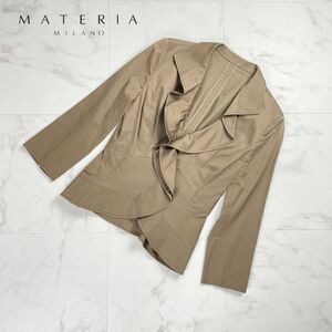 美品 MATERIA マテリア フロントホック デザインフリル七分袖ジャケット トップス レディース 茶色 ブラウン サイズ36*PC251