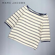 美品 MARC BY MARC JACOBS マークバイマークジェイコブス シルク ボーダー 七分袖カットソー トップス レディース ベージュ サイズ4*PC23_画像1