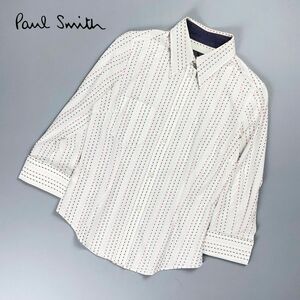 Paul Smith BLACK ポール・スミス ドット柄 襟付き七分袖ブラウスシャツ トップス レディース 白 ホワイト サイズ42*PC154