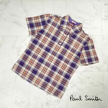 美品 Paul Smith JEANS ポール・スミス チェック柄 襟付きハーフボタン半袖シャツ トップス レディース マルチカラー サイズ40*PC79_画像1