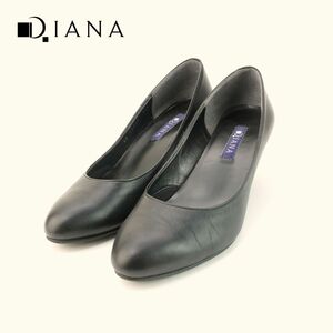 DIANA ダイアナ 23.5 パンプス ヒール ラウンドトゥ レザー 黒 ブラック/PC90