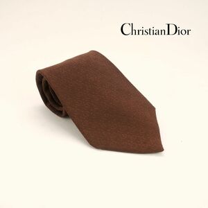 Christian Dior クリスチャン ディオール ネクタイ 総柄 ブランドロゴ シルク100% ブラウン@KG96