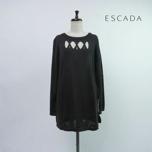 美品 ESCADA エスカーダ デザイン編みニットコットンニットトップス レディース 黒 ブラック サイズ38*PC940