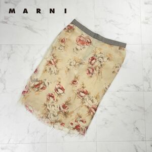 美品 MARNI マルニ シルク100% シースルー シアースカート 膝丈 レディース ボトムス ベージュ系 サイズ38*PC317