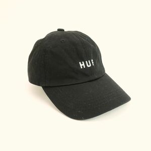 HUF ハフ キャップ 帽子 ロゴ刺繍 コットン 黒 ブラック@KG120