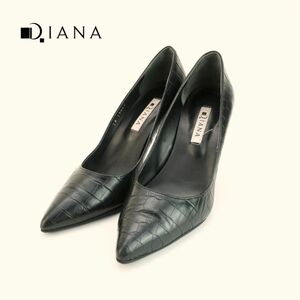 DIANA ダイアナ 23.0 パンプス ヒール ポインテッドトゥ クロコ型押し レザー 黒 ブラック/PC144