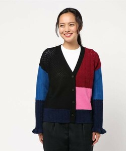 美品 KENZO ケンゾー カシミヤ混 ウール 切替デザイン 長袖ニットカーディガン トップス レディース マルチカラー サイズM*PC172