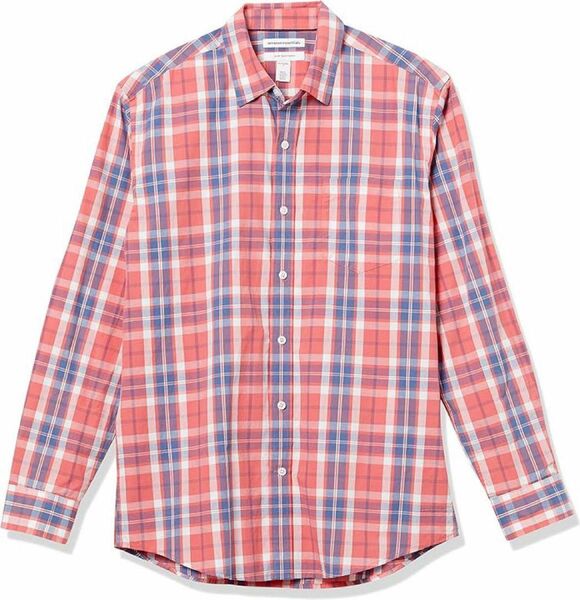 ポプリンシャツ レギュラーフィット カジュアル 長袖 メンズ チェック 赤 長袖シャツ レッド M シャツ