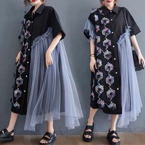 モード系 色合い鮮やか個性派シャツワンピースワンピース