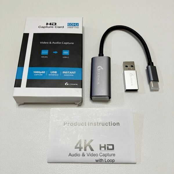 ビデオ キャプチャ カード GUERMOK USB 3.0 HDMI to USB C オーディオ キャプチャ カード 4K 1080P60 Windows Mac OS システムと互換性有 