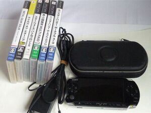 [良品] PSP プレイステーションポータブル PSP-3000 ブラック ソフト７本/メモリ/ポーチ 
