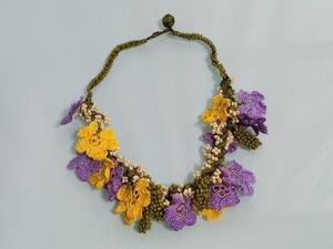 Art hand Auction o37 Oya embroidery necklace handmade flower embroidery flower embroidery beads Mimioya embroidery accessories Mimioya embroidery necklace, Women's Accessories, necklace, pendant, others