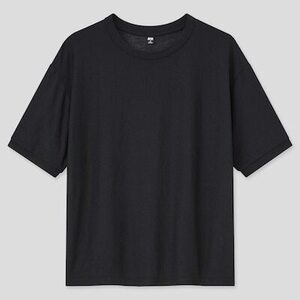 ★ 即決・送料無料 ★ UNIQLO ユニクロ シアークルーネックＴ 黒 ブラック L