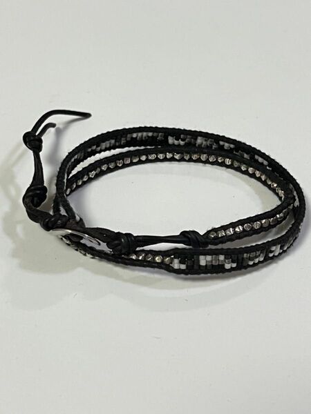 チャンルー 二重巻き ブレスレット ブレスレット 黒革ヒモ