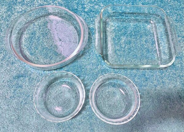 昭和レトロ パイレックス 大皿/小皿 耐熱ガラス USA製 オールド ガラス容器 セット