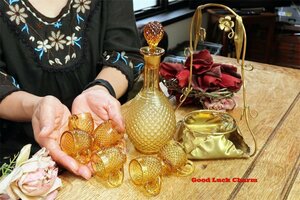 19 century PORTIEUX / BACCARAT Old baccarat tia man France antique crystal liqueur ka rough decanter - glass set 