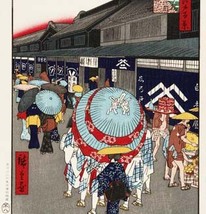 真作保証 東京都伝統工芸品 歌川広重 木版画 名所江戸百景 #044 日本橋通一丁目略図 　初版1856-58年頃　　広重の世界を唸らせた名構図!　_画像3