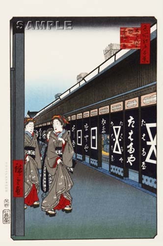 真作保証 東京都伝統工芸品 歌川広重 木版画 名所江戸百景 #007 大てんま町木綿店 初版1856-58年頃 広重の世界を唸らせた名構図!
