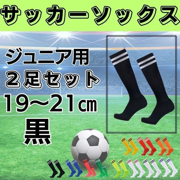 サッカーソックス【2足セット】ジュニア 黒×白 19~21 ストッキング