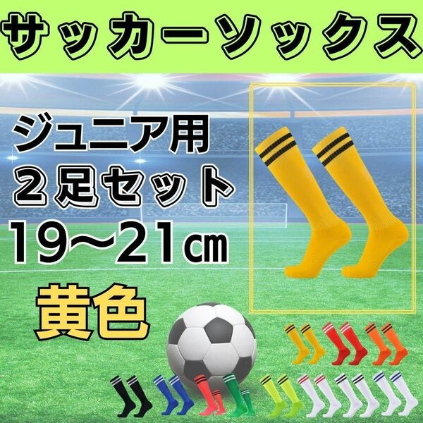 サッカーソックス【2足セット】ジュニア　黄色×黒　19～21 　ストッキング