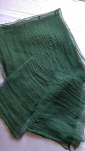布地　古布　生地　レトロ　蚊帳ハギレ　麻　細い糸　ダメージあり　深緑色　３枚　リメイク