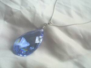 ** hand made crystal cut glass &SV925 large ... pendant blue new goods ****