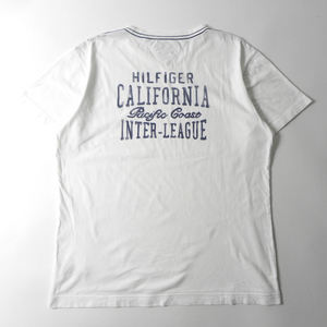 トミーヒルフィガー TOMMY HILFIGER コットン100% ワンポイントロゴ刺繍 バックプリントTシャツ L ホワイト m0514-11