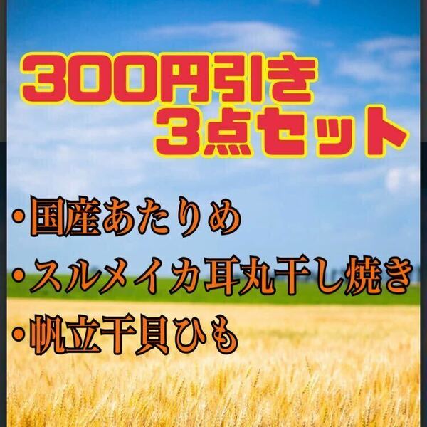 3点セット 国産あたりめ/スルメイカの耳丸干し焼き/帆立干貝ひも