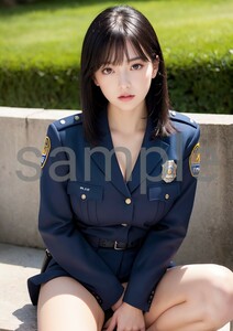  【AI/美女】 A4 高画質 イラスト 美少女 巨乳 グラビア コスプレ かわいい モデル 下着 婦人警官 婦警 光沢紙 ポスター 黒髪 エロ ロリ 