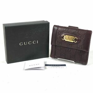 ☆1円スタート☆GUCCI グッチ シマライン 折り財布 財布 レザー ダークブラウン ゴールド金具 箱付き レディース メンズ RK