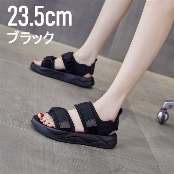 ★新品★ サンダル 黒 23.5 スポーツサンダル ベルクロ 厚底サンダル クッション