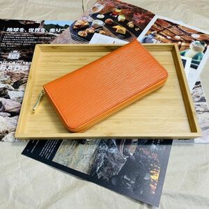 [ rice field middle leather .] new goods long wallet epi leather Zippy wallet round fastener leather purse men's purse man and woman use long wallet orange color 