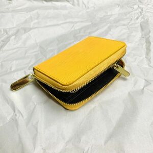 [ rice field middle leather .] new goods compact purse epi leather Zippy wallet round fastener coin case men's 1 jpy selling up yellow 