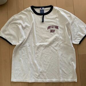 レア90s【champion】チャンピオン カレッジ ハイスクルール ロゴ Tシャツ リンガー チョコチン ガゼット ビンテージ 刺繍タグ 青タグ USA製