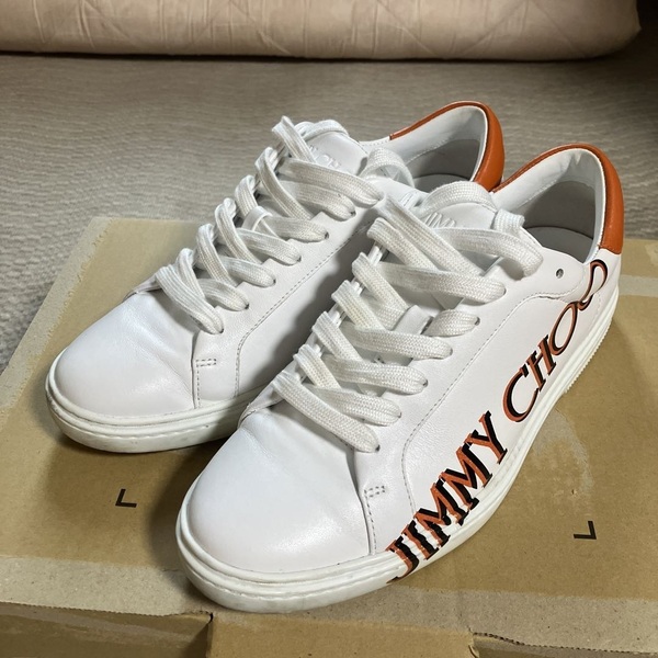 JIMMY CHOO LEATHER MIX W JC LOGO PRINTED(WHITE/AMBER ORANGE)