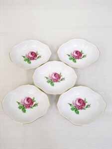 【お値打ち品】KAISER　カイザー　ローズ　舟形 小皿×５枚　金彩　バラ　薔薇　洋食器　ドイツ