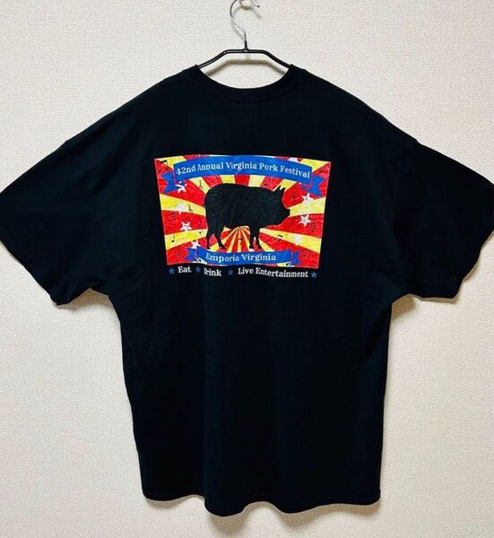 【US古着】ヴィンテージ フロント&バックプリントT (2XL/ ブラック)