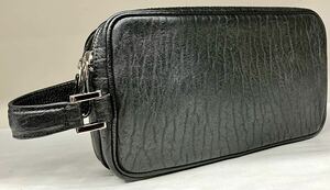  seal leather using. W fastener type second bag, matted. black 