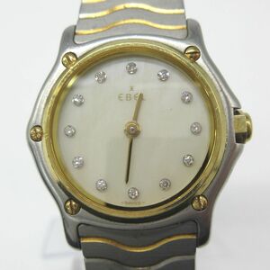 1 иен ~ Ebel Classic wave K18YG оправа женский часы кварц 12P diamond указатель 1057801 управление 10008