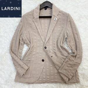 ★極上の着心地【超美品】ラルディーニ LARDINI ☆凹凸 網目状 絡み織 ストライプ柄 ストレッチ コットン ニット ジャケット M イタリア製