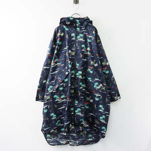 未使用 キウ KIU SLEEVE RAIN PONCHO 止水ジップ レインポンチョ F/ネイビー ハワイアン柄 南国柄 かっぱ レインコート【2400013860420】