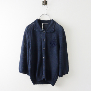  beautiful goods 2022SS mina perhonen mina perhonen rento embroidery motif attaching linen knitted jacket 38// navy is oli feather woven [2400013868723]