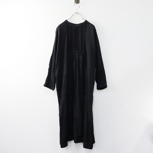 ネストローブ nest Robe リネンレース付きワンピース F/ブラック ピンタック ギャザー ドレス フレア【2400013858120】