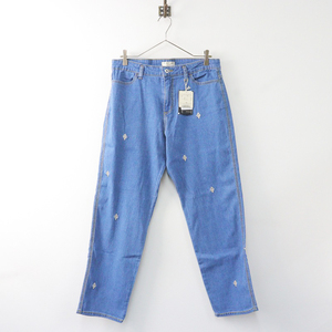  unused large size sub Street sab street font Rav FONTLAB motif embroidery Denim pants 15/ sax [2400013863636]