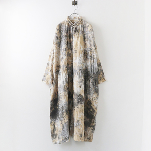 美品 イチアンティークス ICHI Antiquite's リネンHAND DYE シャツワンピース/ベージュ グレー【2400013864589】