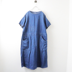  beautiful goods 45R 45rpm four ti five a-ru cotton flax wheat Denim. jumper dress / indigo blue One-piece [2400013875585]