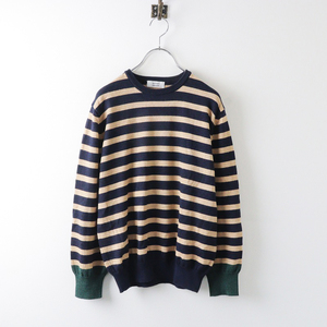  marks lienaruseatelier naruse cotton wool border knitted / navy .-ju sweater tops crew neck [2400013877145]