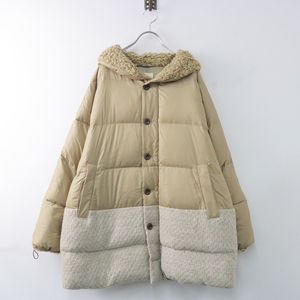  large size Super Hakka fi-yusuper hakka feuille collar boa knitted switch down coat 19 number / beige outer [2400013870511]