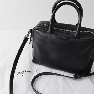  Agnes B agnes b. LA DAME leather Boston bag / black handbag shoulder bag 2WAY bag small [2400013877466]