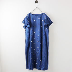 未使用 ハヤマタイム Hayama time スニーカー刺繍フレアワンピース F/ブルー ドレス 半袖【2400013903196】